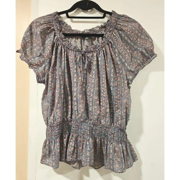 Lauren Ralph Lauren Short Sleeve Blouse LRG Multicolor Babydoll Bella Swan Y2K - Picture 3 of 8